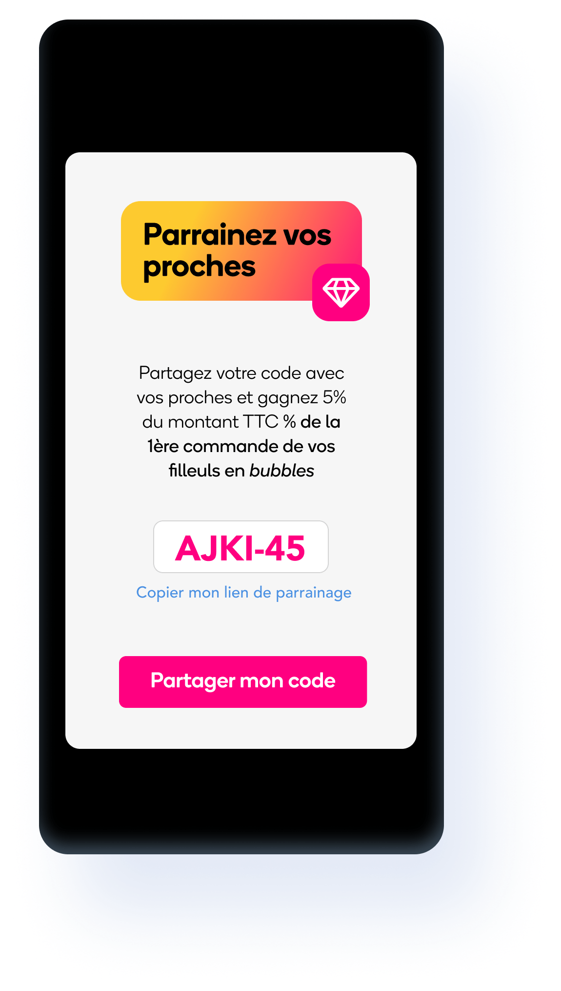Ecran d'avis pour le programme de fidélité