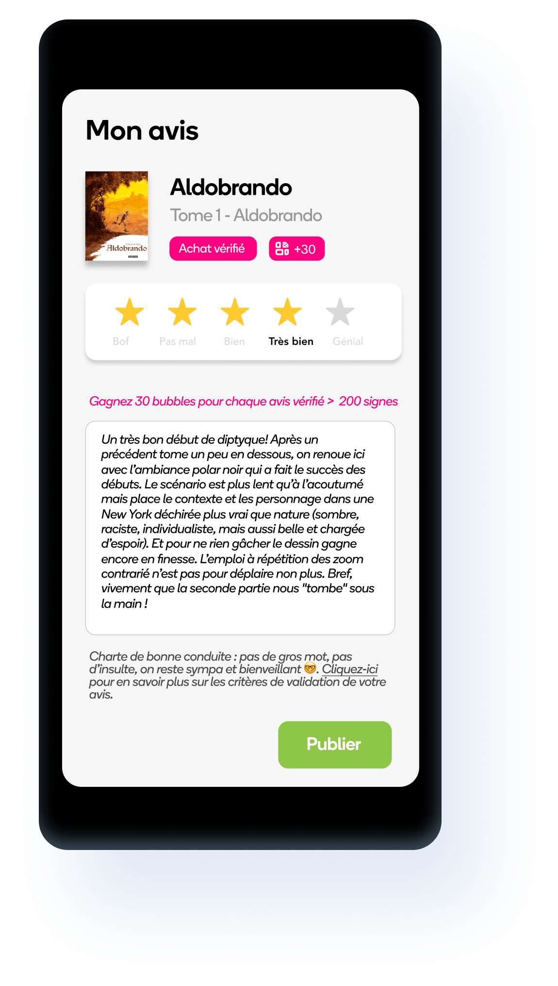 Ecran d'avis pour le programme de fidélité